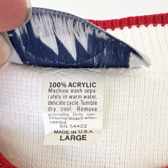 Bay Point Threads Women’s Nautical Anchor Sweater Size L Red White Gold Stars - Picture 6 of 8